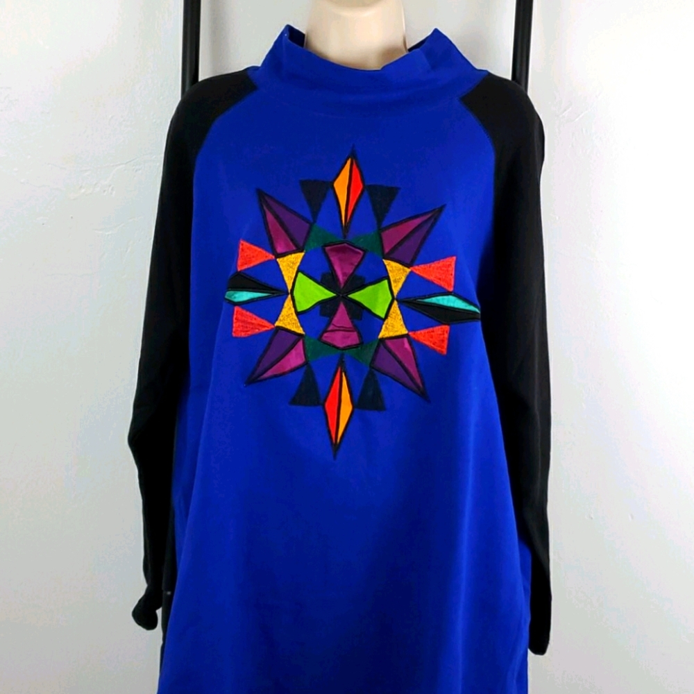 Vintage Carole Little Sport embroidered top sweatshirt women Y2K Patchwork SZ M